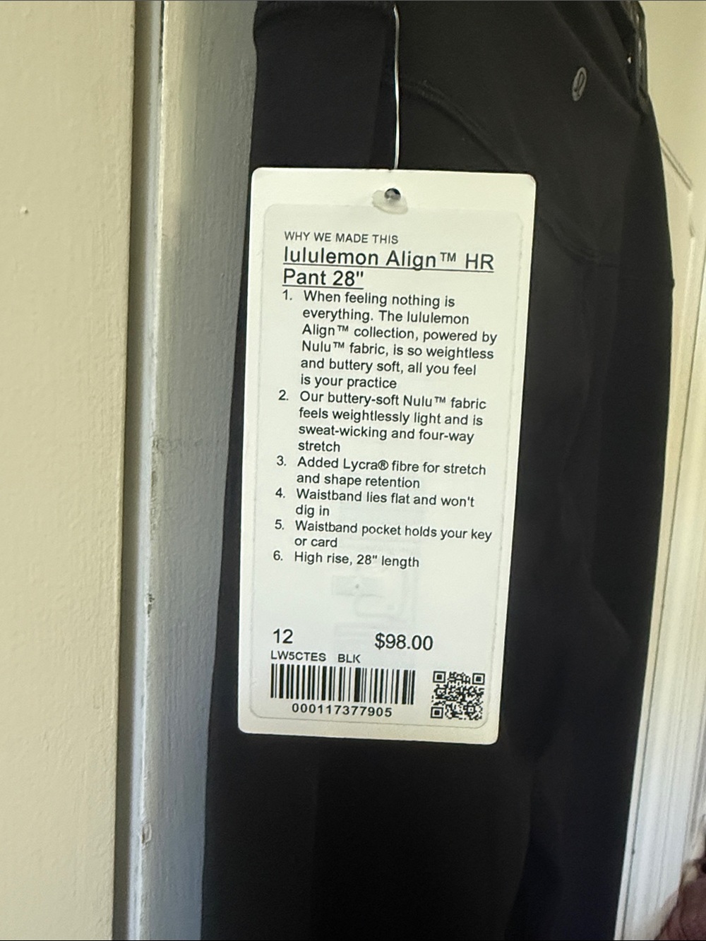 NWT Lululemon Black Align HR Pant 28”- Size 12 - Picture 3 of 3
